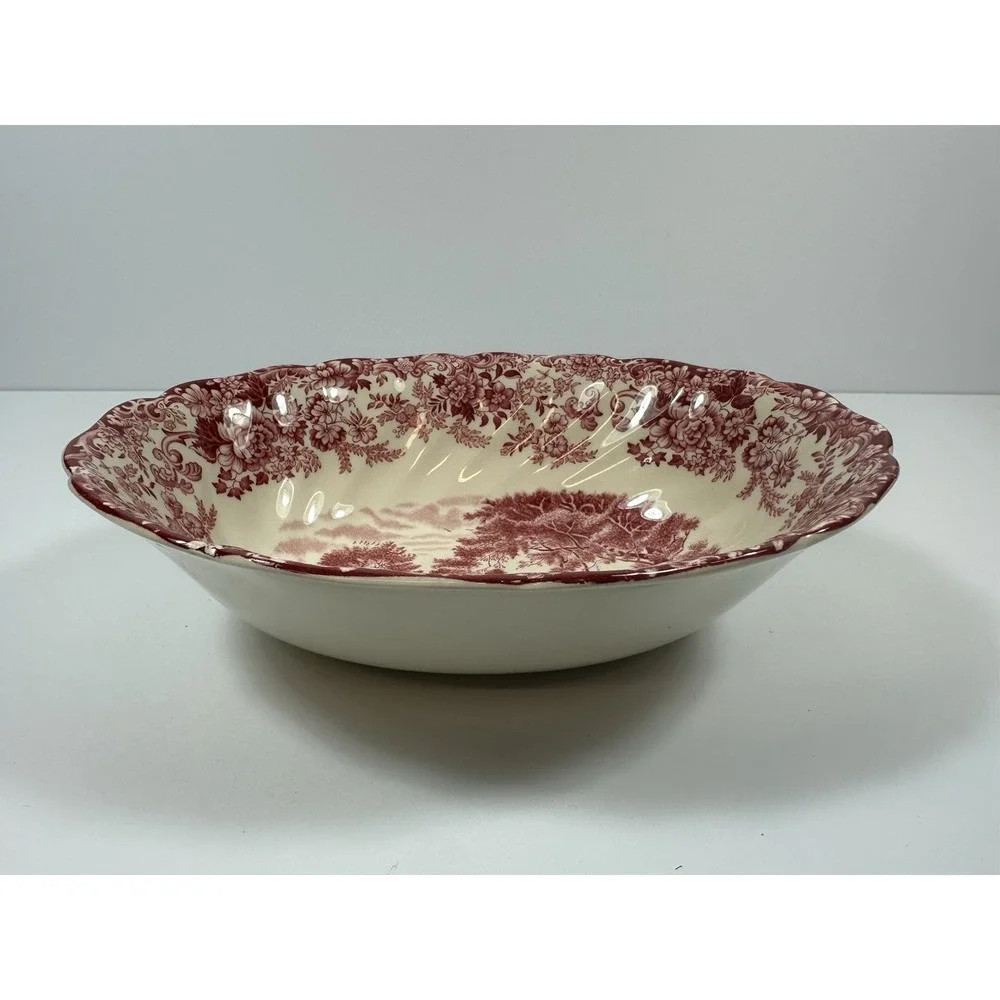 Johnson Brothers Mill Stream Red/Pink Transferware Oval Vegetable  Bowl 9
